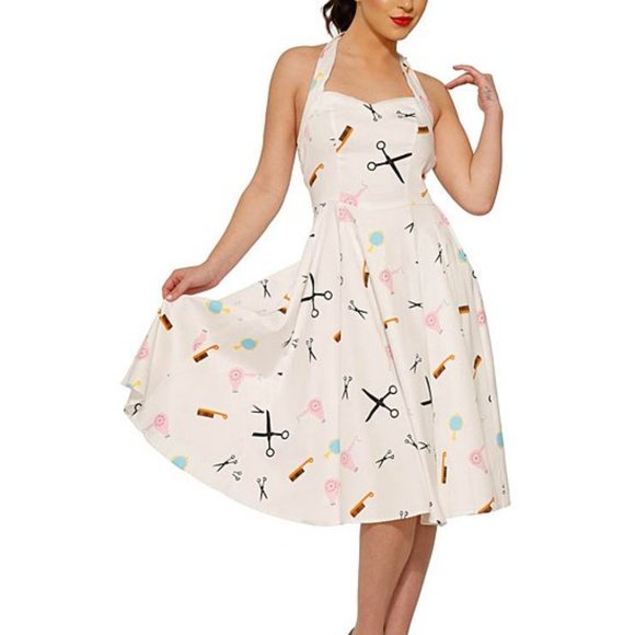 🌟Hearts & Roses || Halter Dress in White Beauty Salon Print - Picture 2 of 7